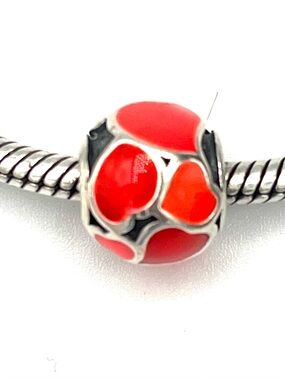 Pandora Vintage Authentic Red Hot Love Enamel Heart Bead Charm Sterling Silver